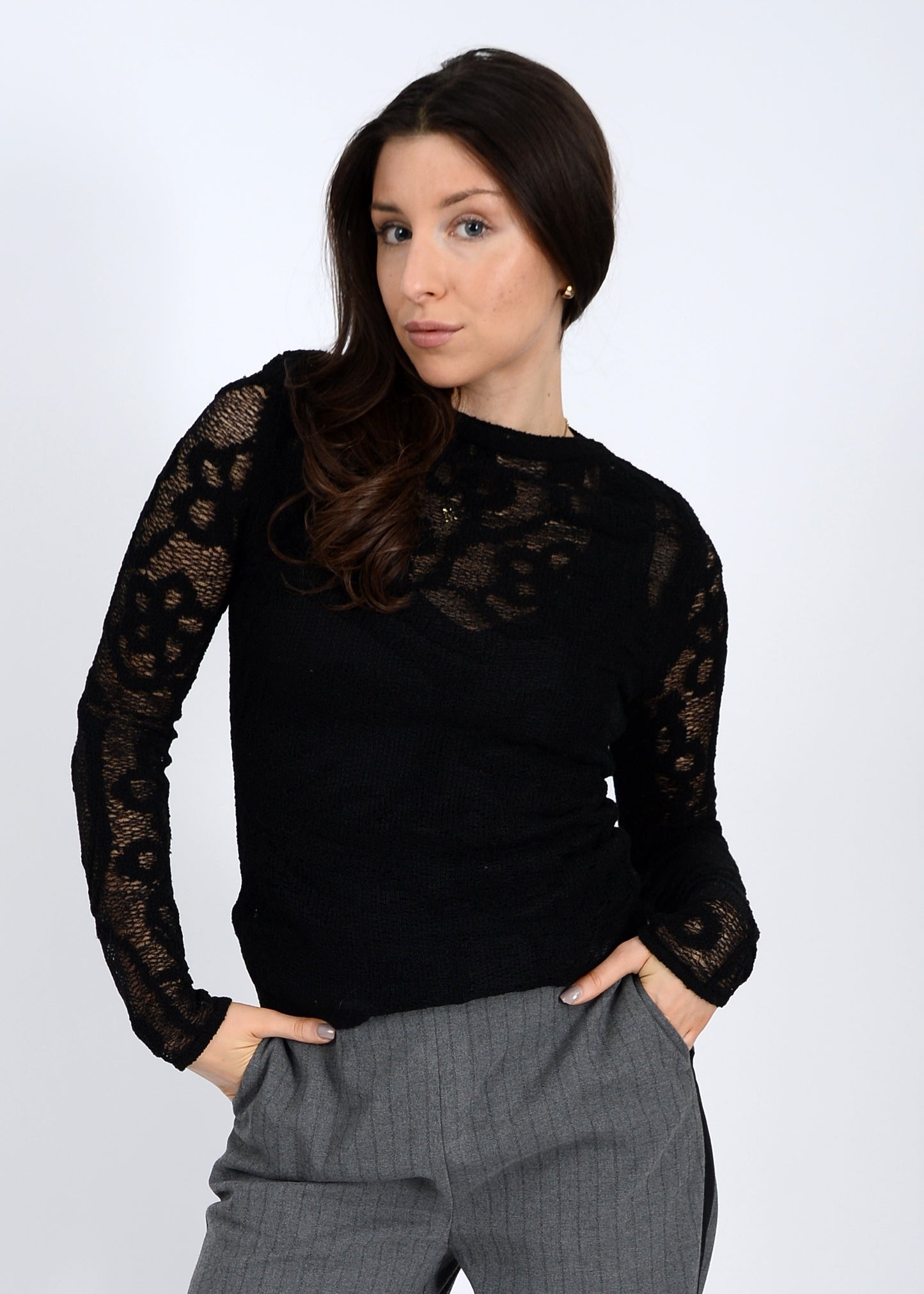 Crissa Long Sleeve Lace Top - Black