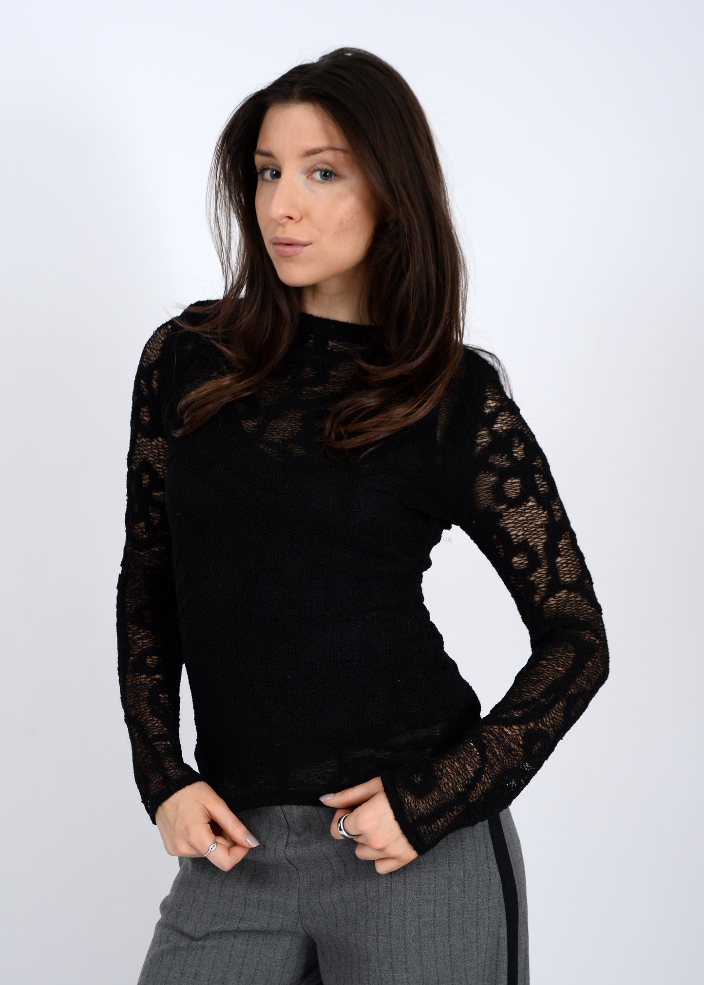 Crissa Long Sleeve Lace Top - Black