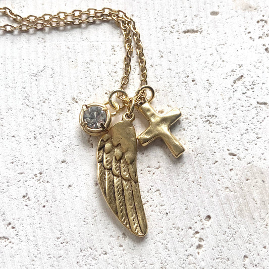 Angel Wing & Cross Hand Casted Necklace