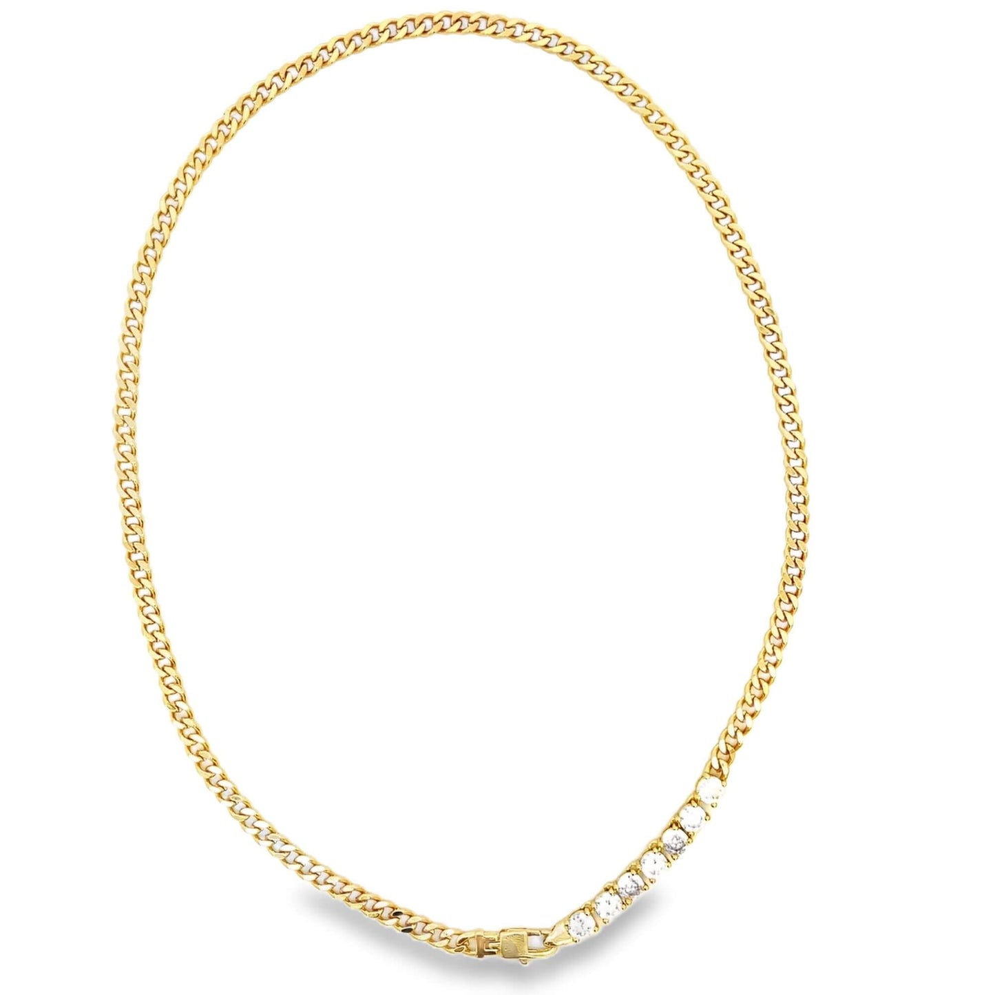 Thin Cuban Link Tennis Finish Necklace