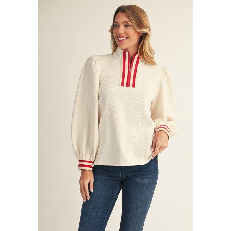Long Puff Sleeve Textured Top