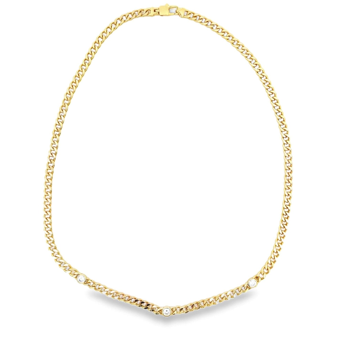 Thin Triple CZ Gemstone Cuban Link Necklace