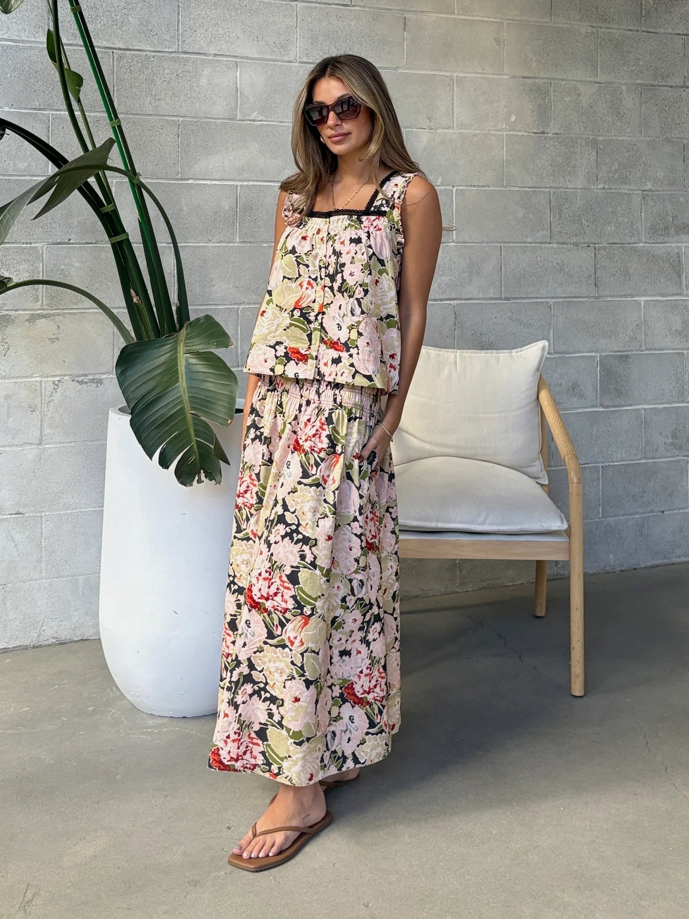 Dex Smocked Waist Midi Skirt