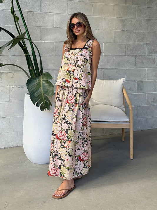 Dex Smocked Waist Midi Skirt