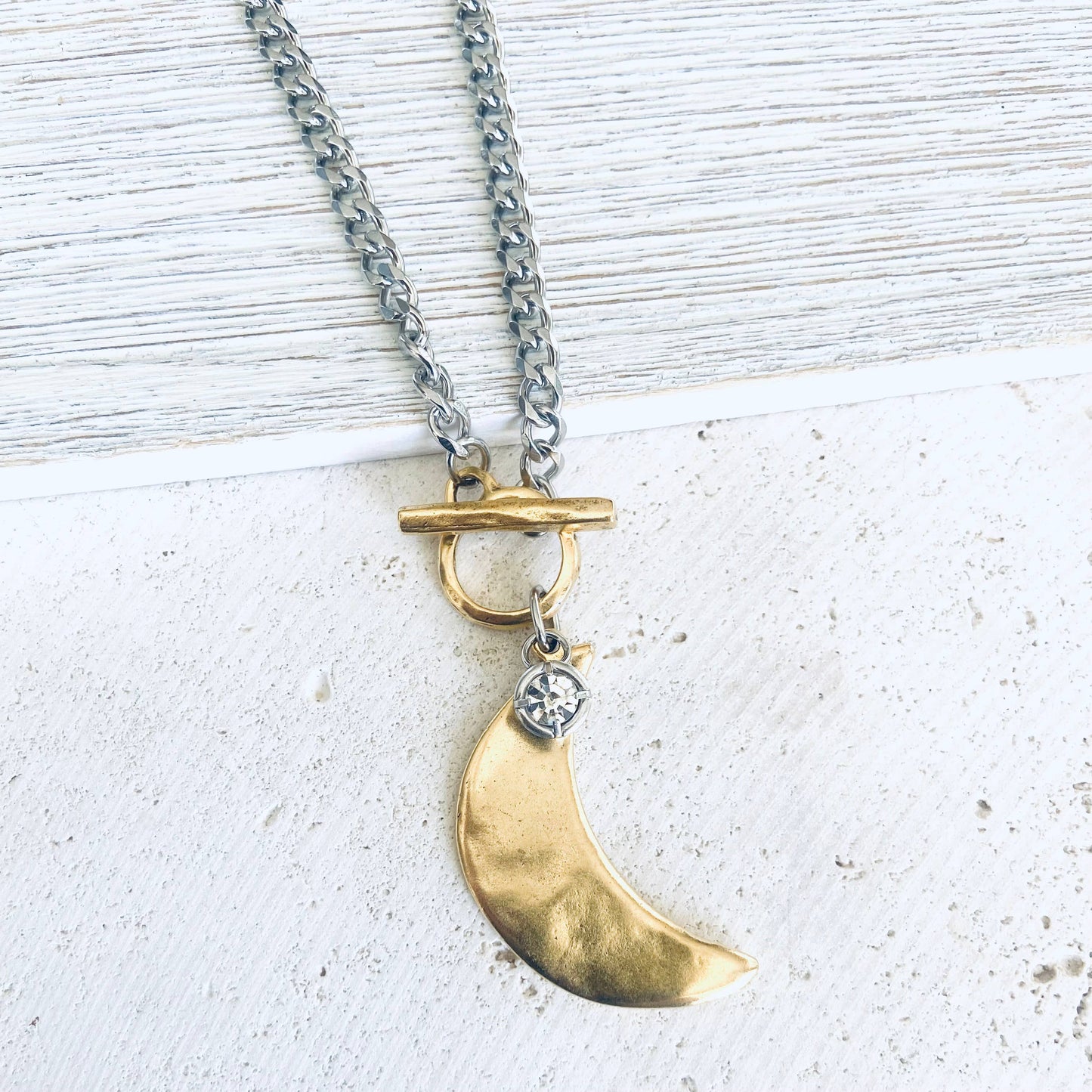 Hand Casted Toggle Closure Necklace - Moon