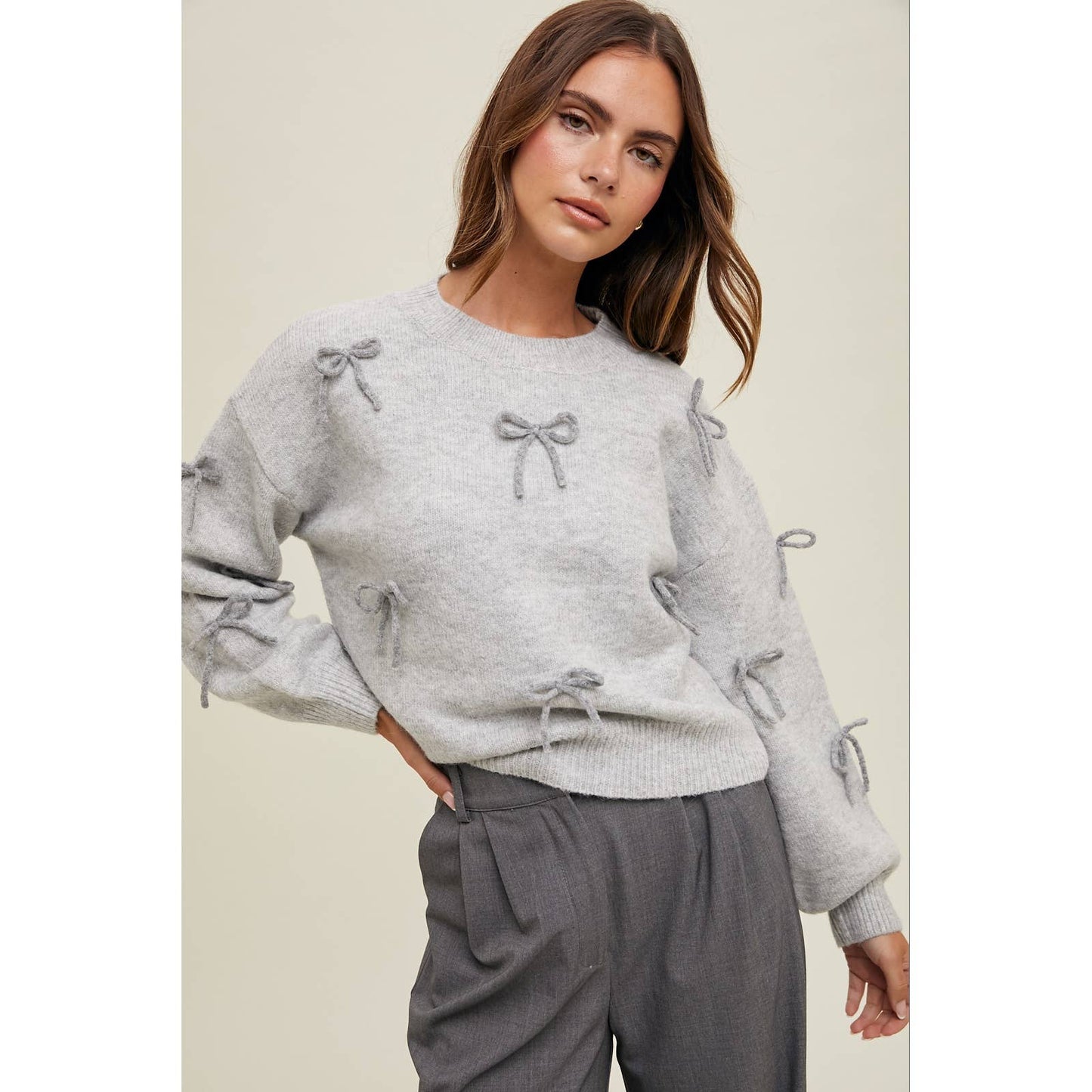 BOW DETAILED BRUSHED SWEATER / WL24-9591