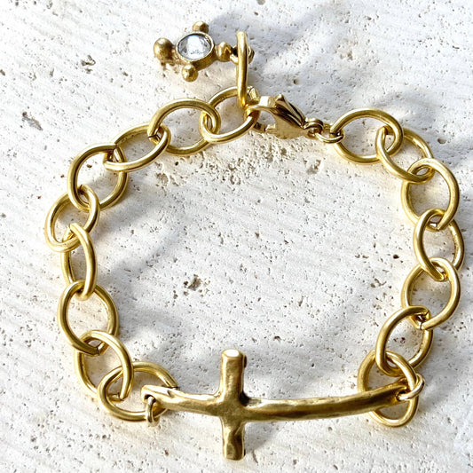 Mixed Metal Chunky Cross Chain Bracelet - Gold