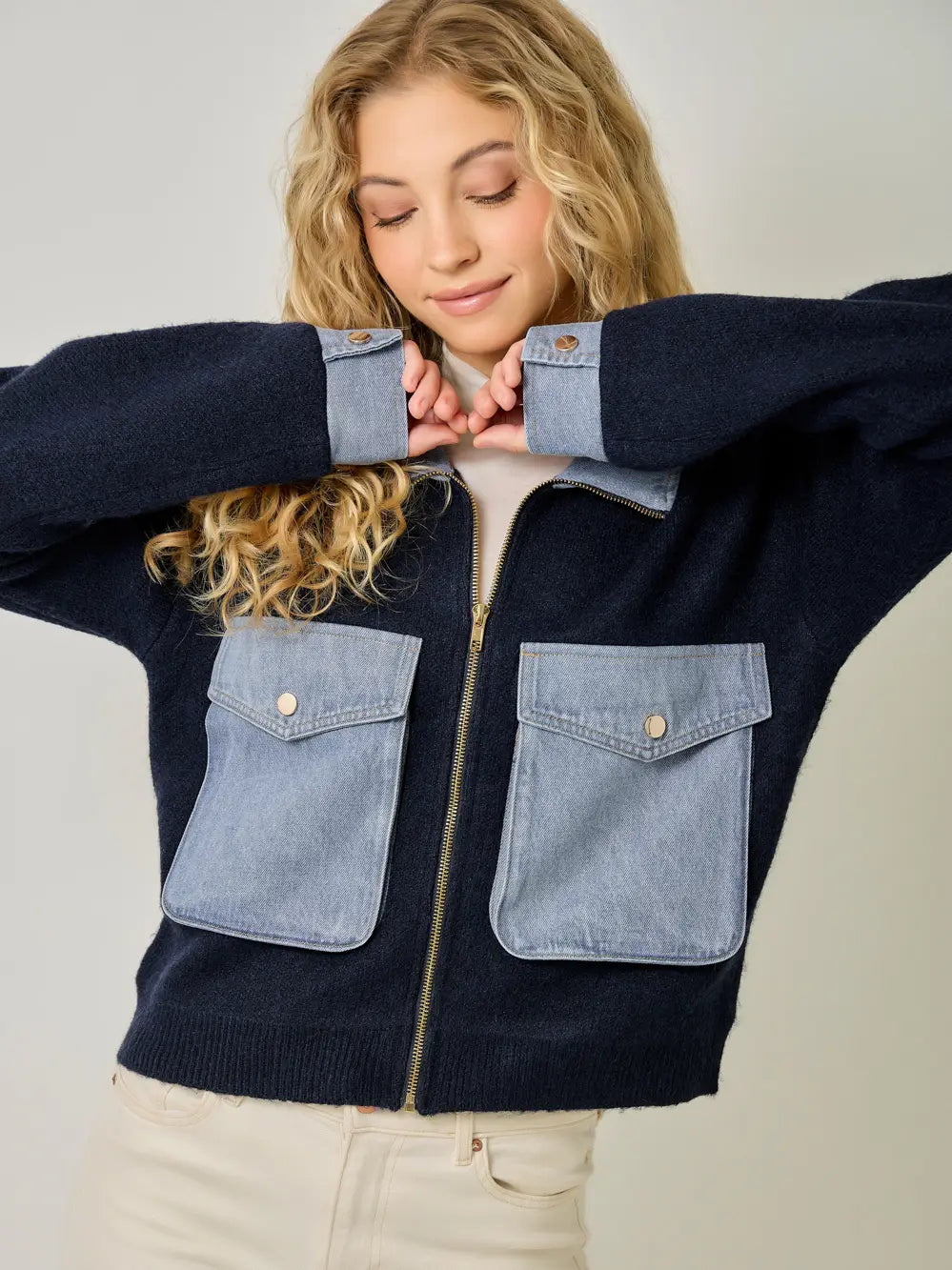 Denim Contrast Sweater Jacket