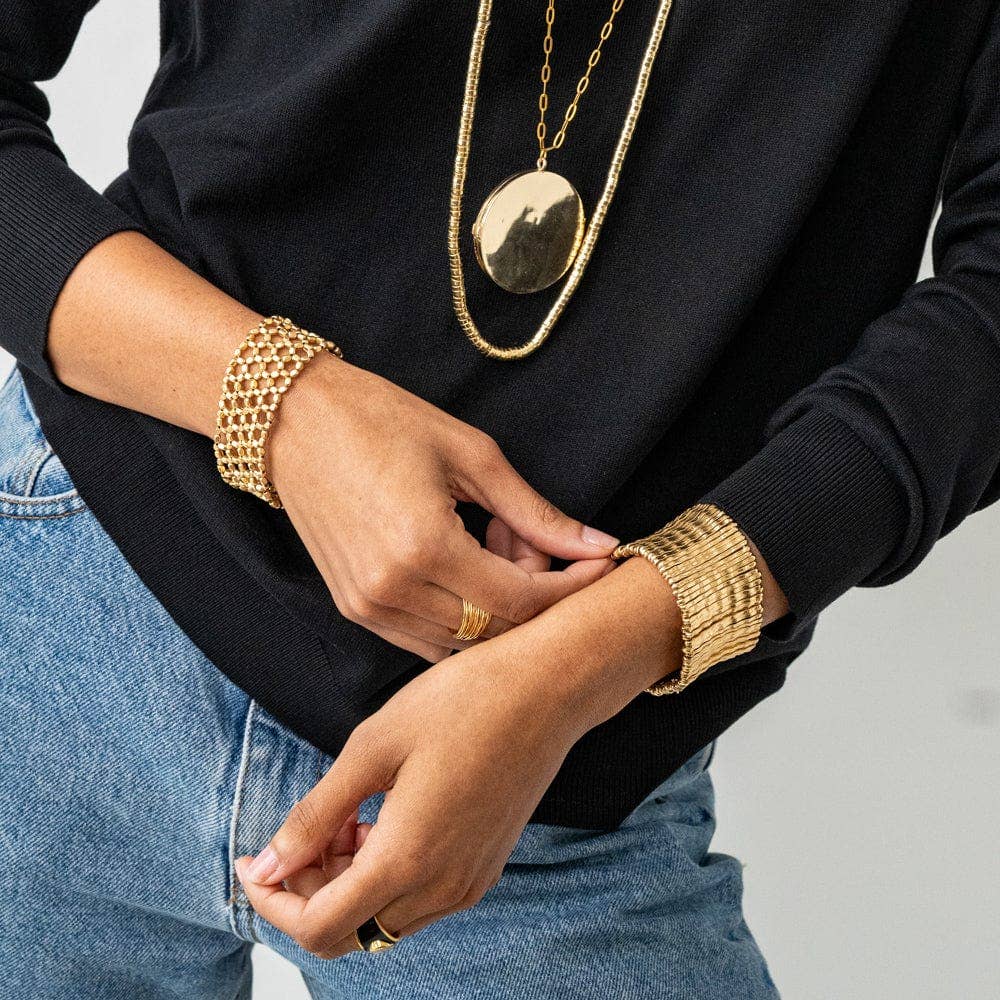 Winnie Small Bead Stretch Bracelet - Brass