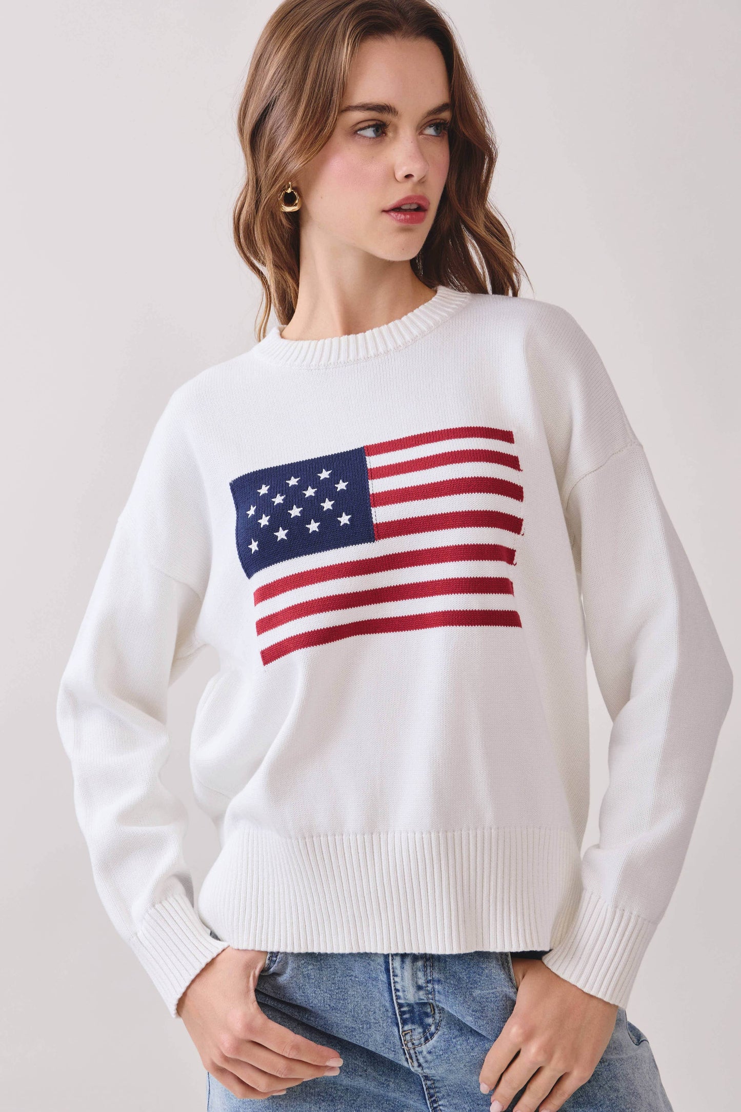 American Flag Knit Pullover Sweater