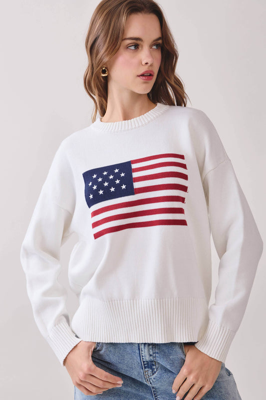 American Flag Knit Pullover Sweater