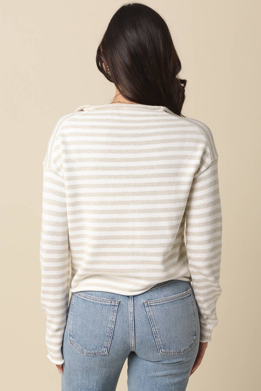 Elina Striped Collar Knit Top