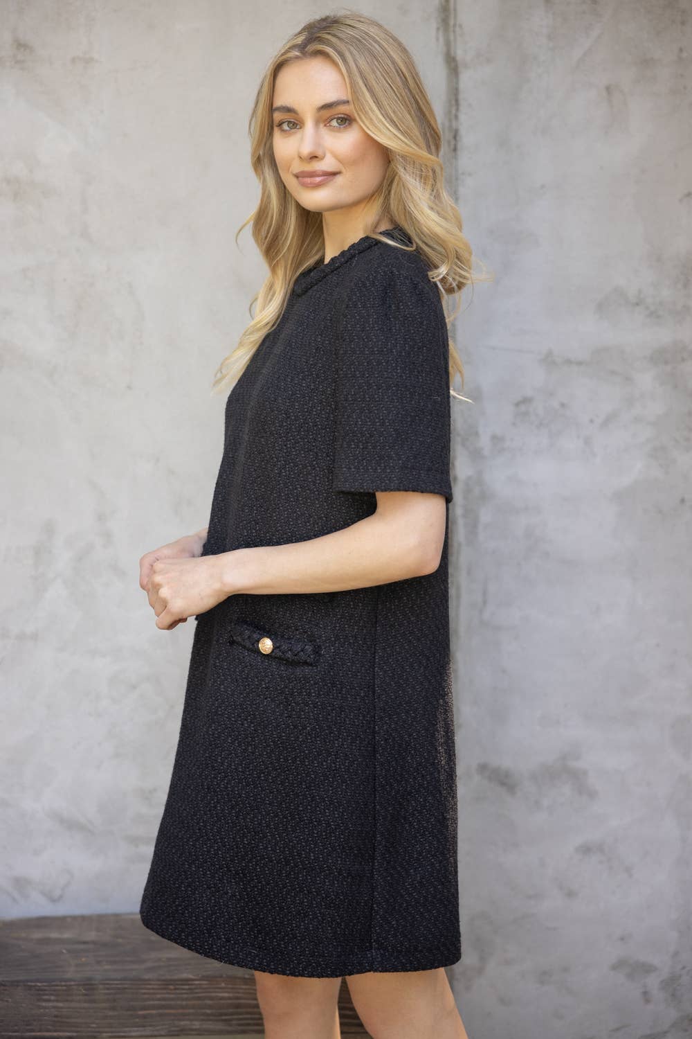 DOUBLE POCKET TWEED DRESS