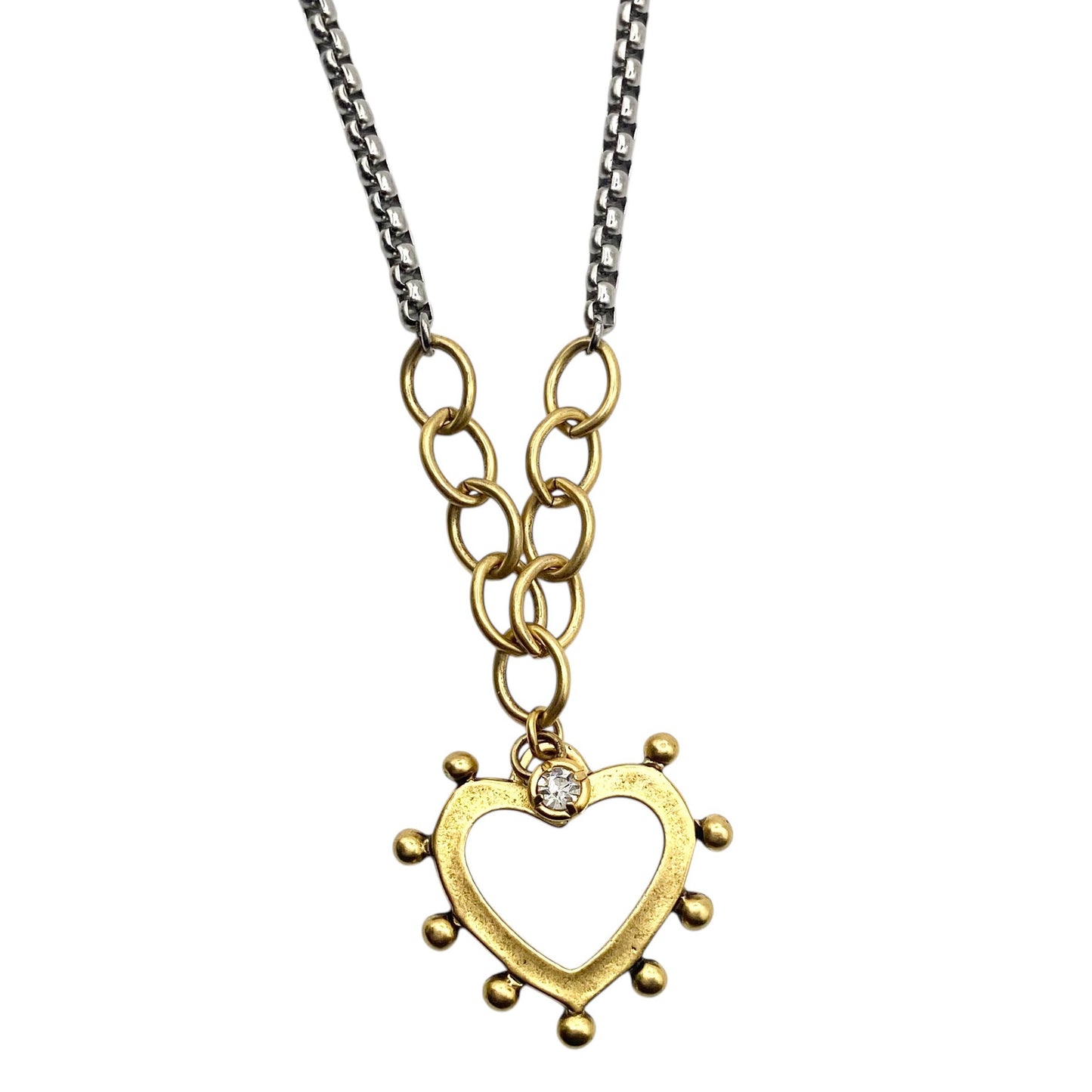Mixed Metal Heart Burst Charm Necklace - Gold Heart
