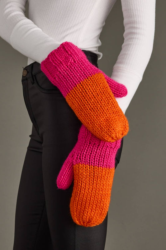 Orange & Pink Color Block Knit Mittens