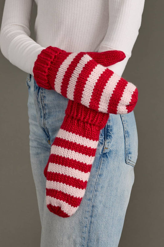 Red & Pink Striped Mittens