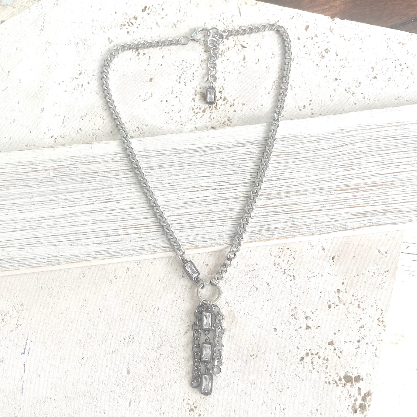 Mixed Metal Edgy Glam Tassel Necklace - Silver Tones