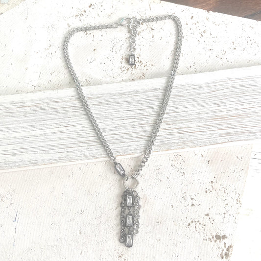 Mixed Metal Edgy Glam Tassel Necklace - Silver Tones