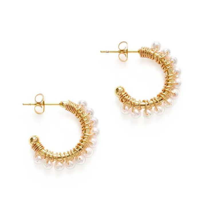 Pearl Wrapped Hoop Earrings