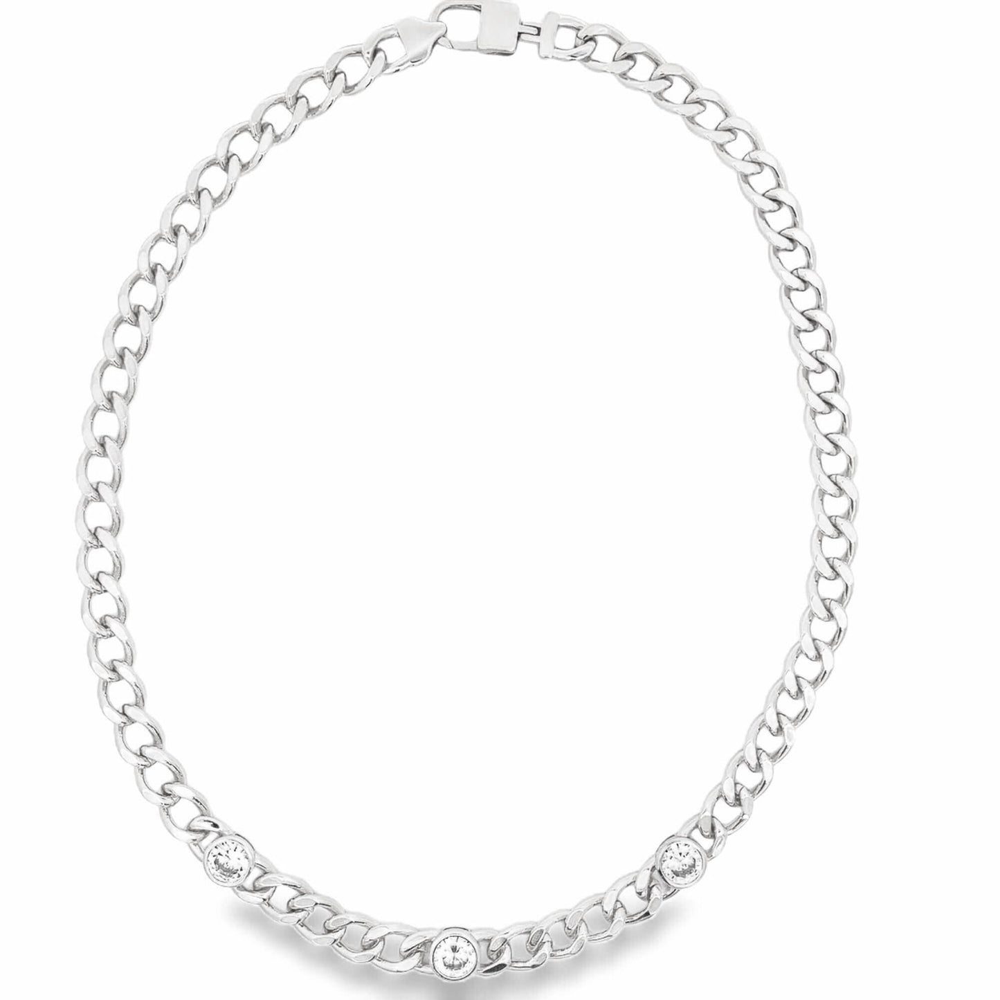 Triple CZ Gemstone Cuban Link Necklace