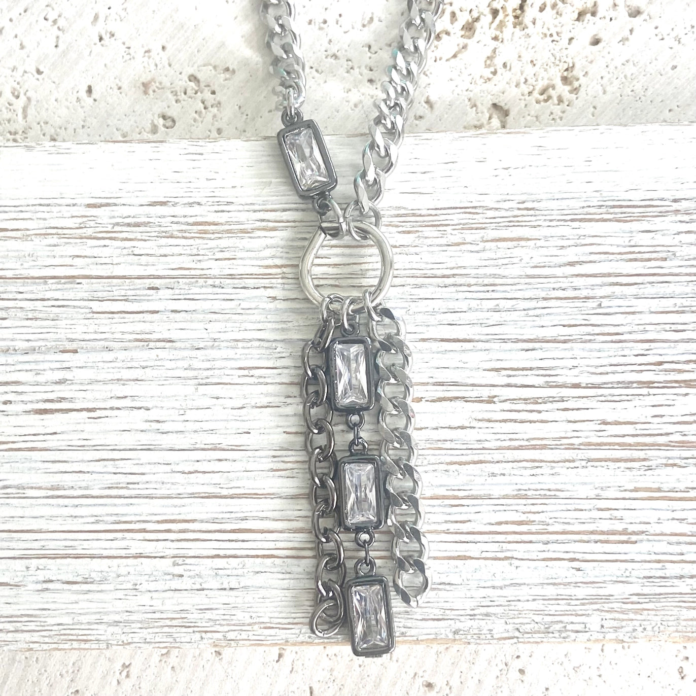 Mixed Metal Edgy Glam Tassel Necklace - Silver Tones