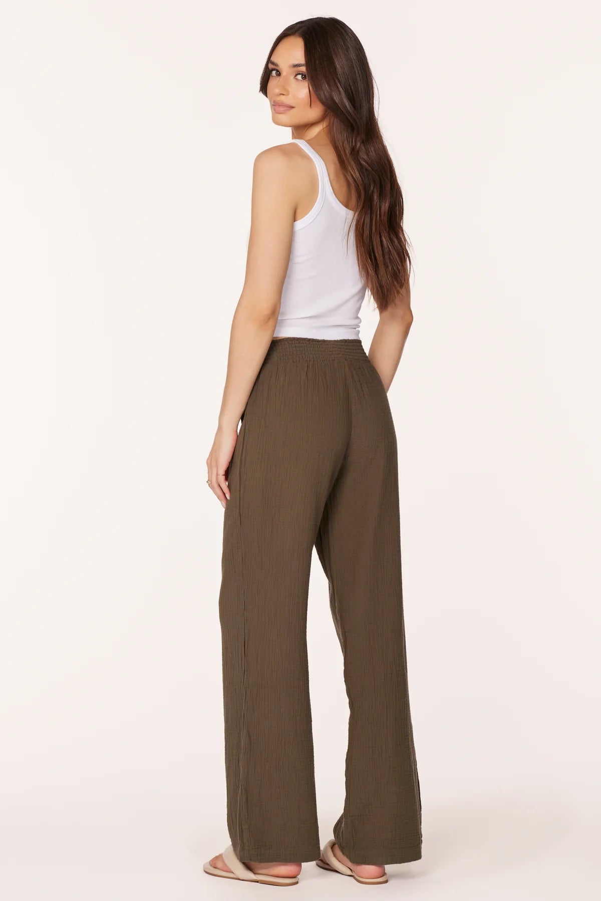 WIDE LEG SMOCKED WAIST PANT