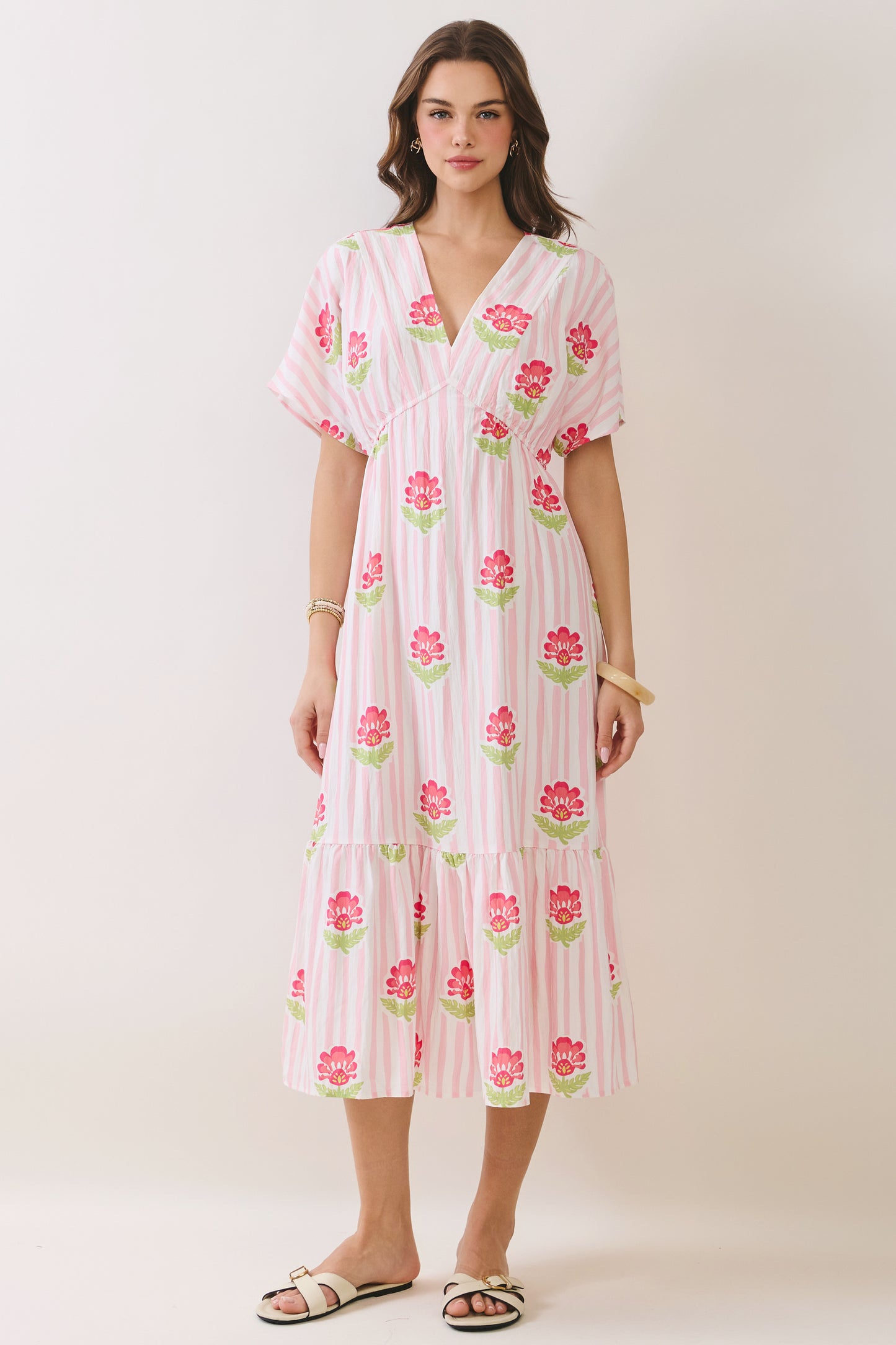 V-Neck Floral Print Midi Dress