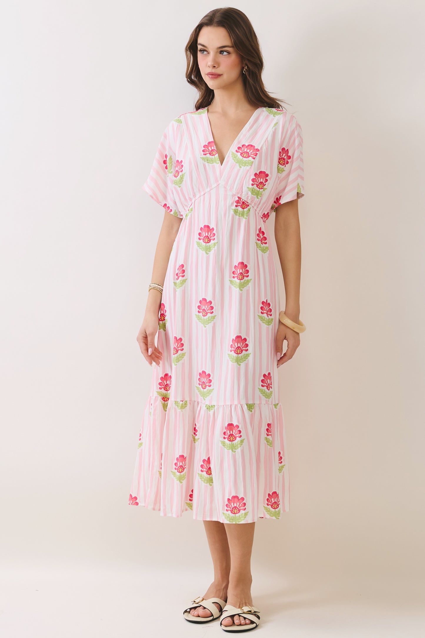 V-Neck Floral Print Midi Dress