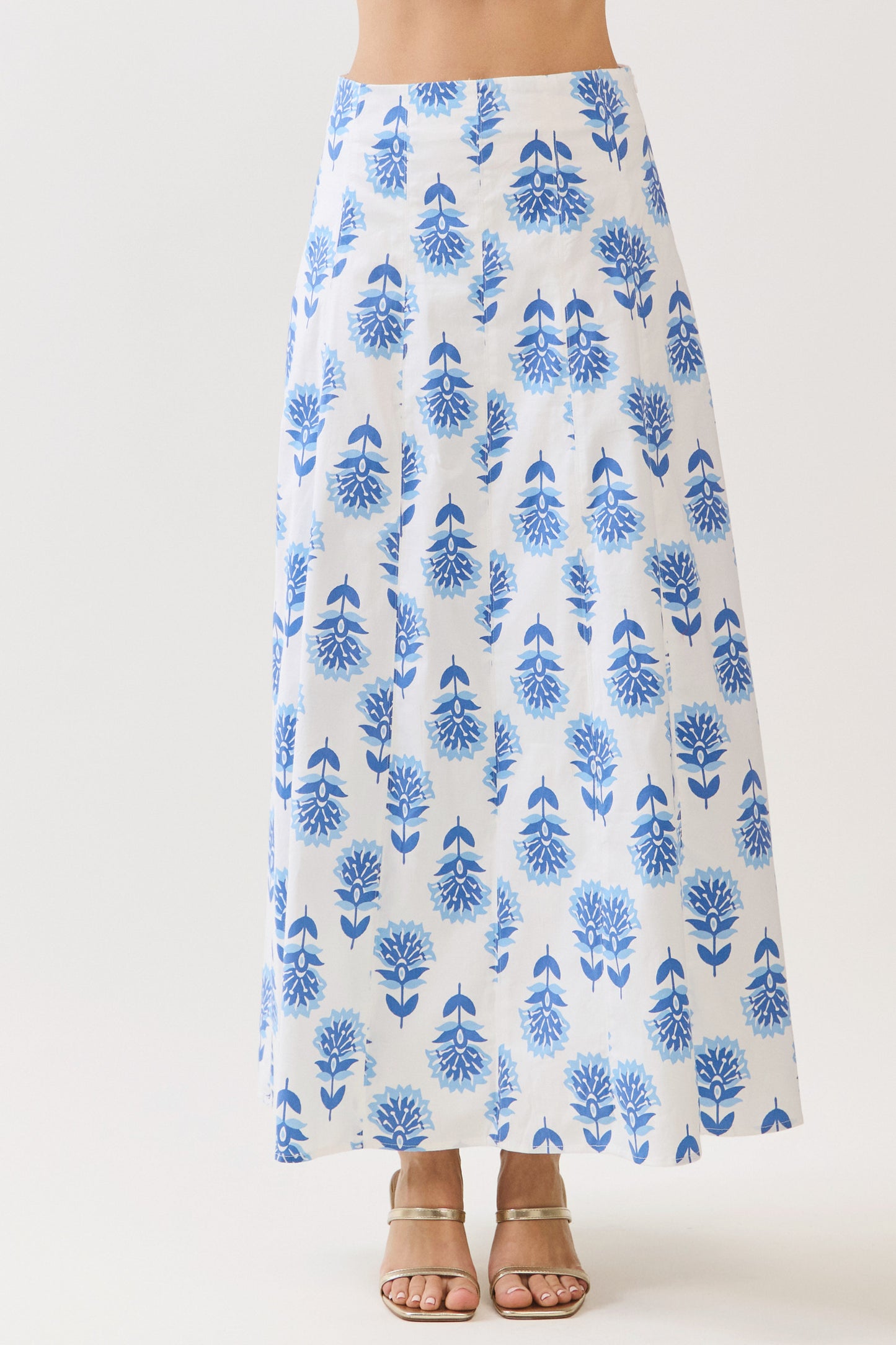 Blue Floral Print Maxi Skirt