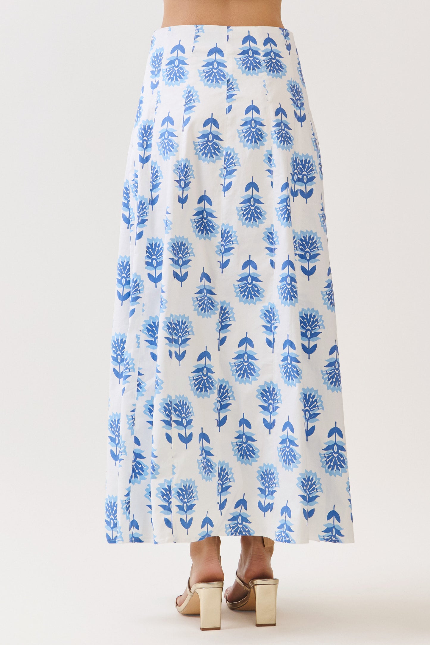 Blue Floral Print Maxi Skirt