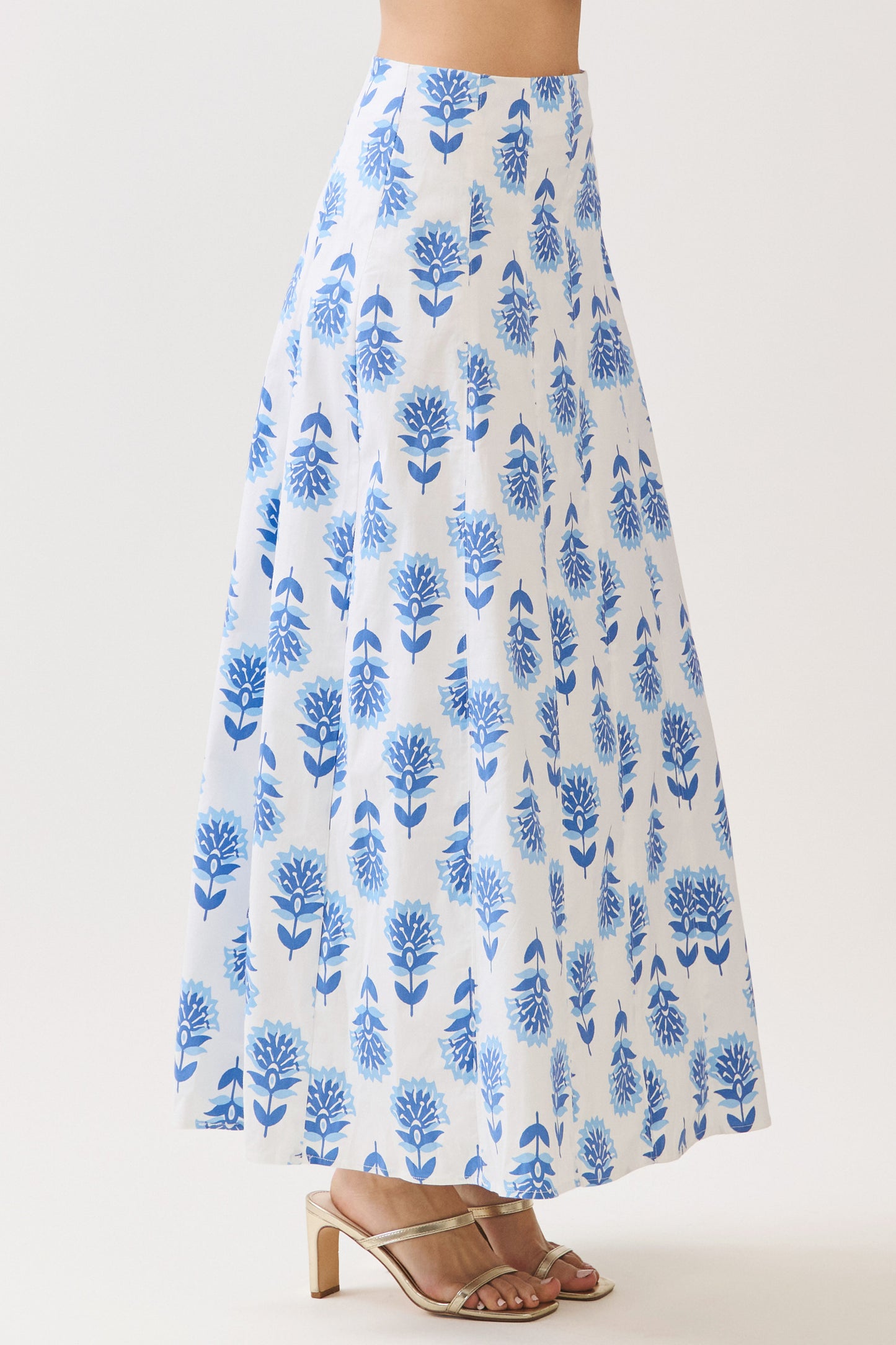Blue Floral Print Maxi Skirt