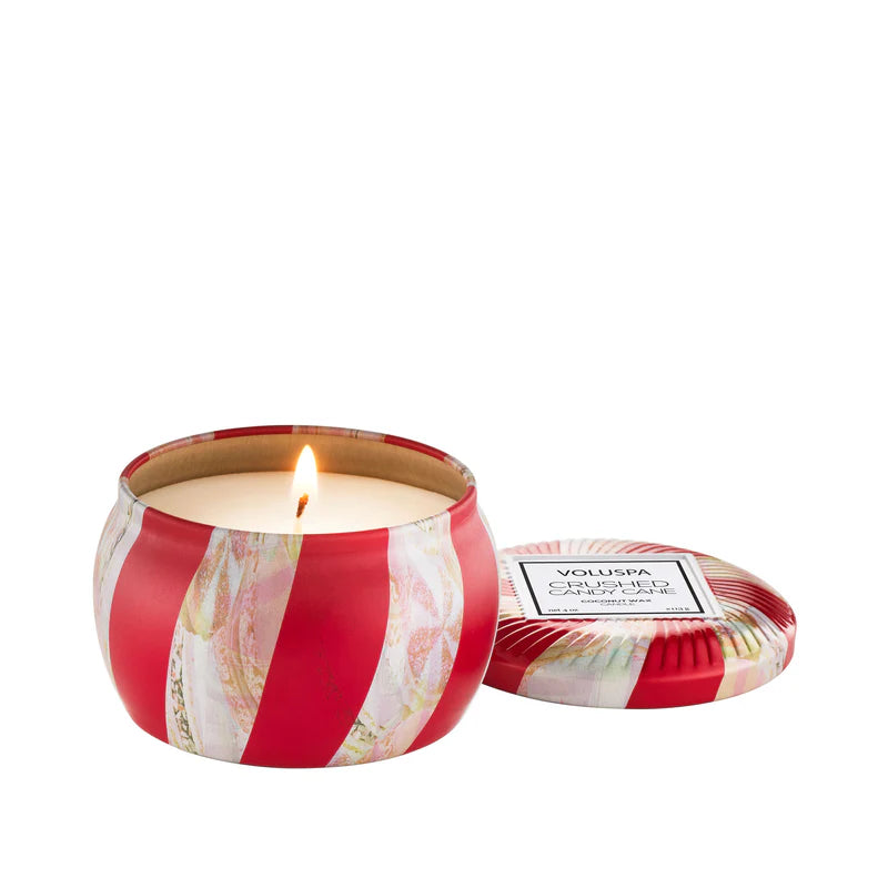 CRUSHED CANDY CANE|MINI TIN CANDLE, 4 oz