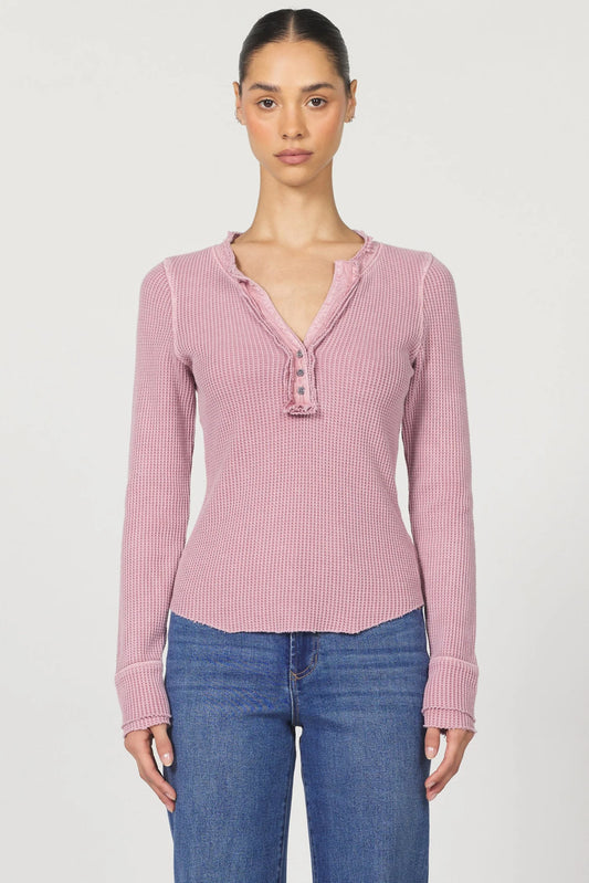 Luna V-Neck Long Sleeve Fitted Top - Lilas