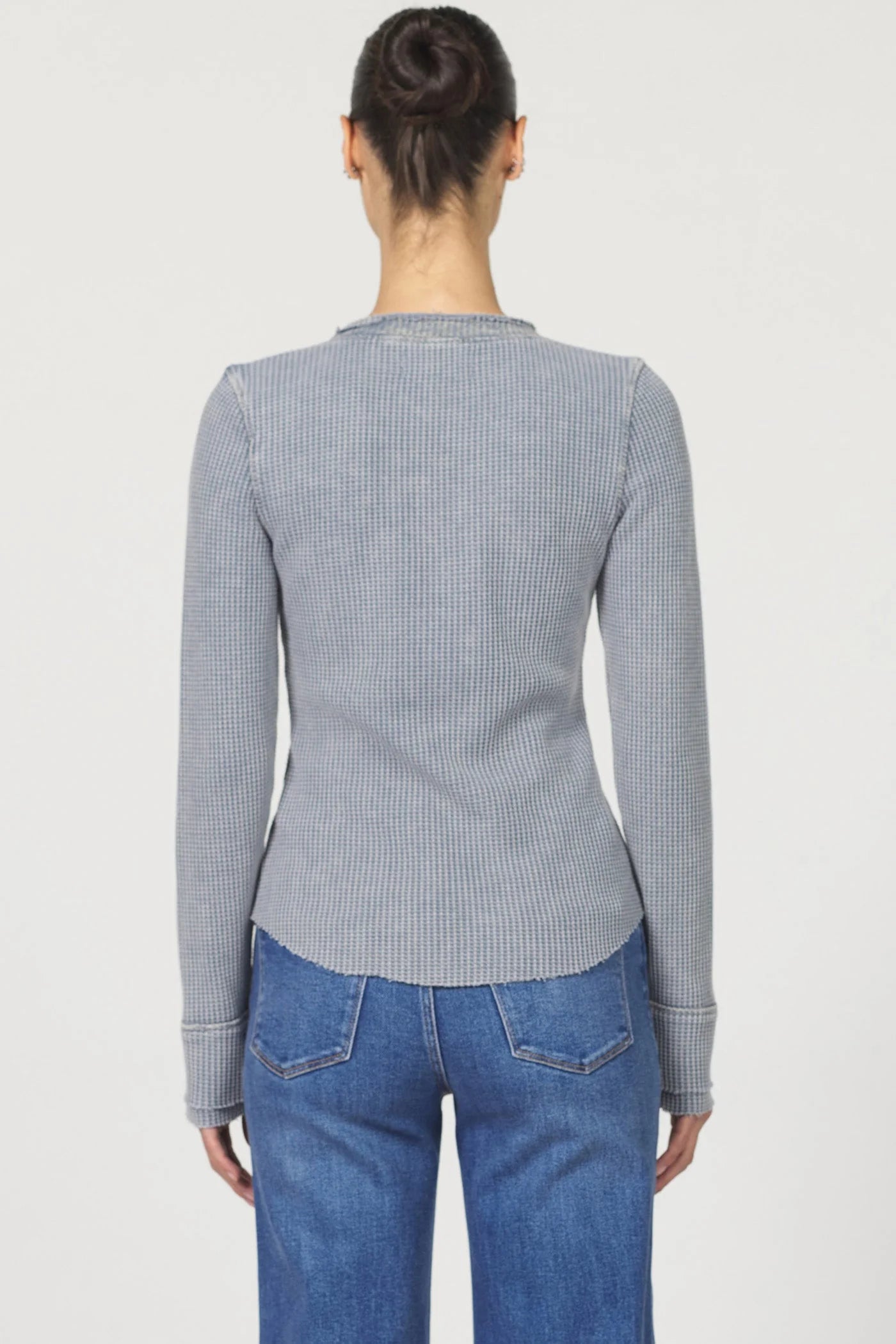 LUNA V-NECK LONG SLEEVE FITTED TOP - VINTAGE INDIGO