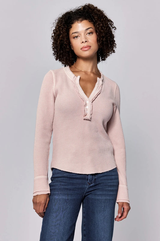 LUNA V-NECK LONG SLEEVE FITTED TOP - SEPIA ROSE