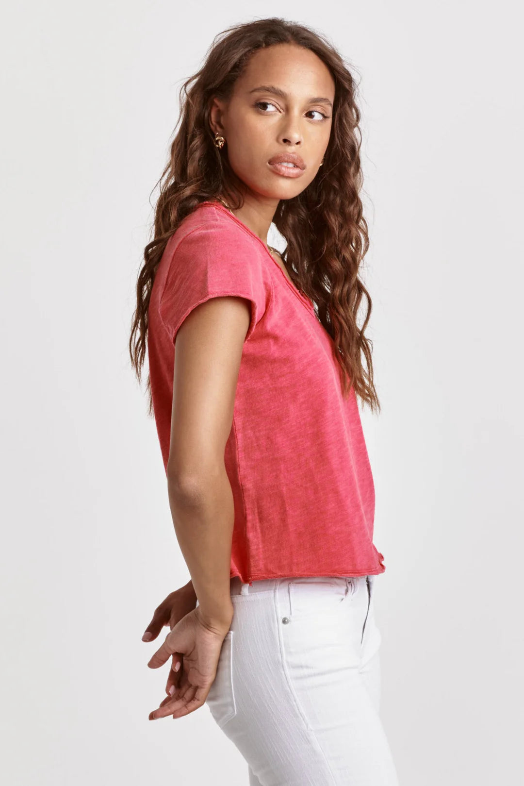 VANYA SHORT SLEEVE SLUB TEE VIVA MAGENTA