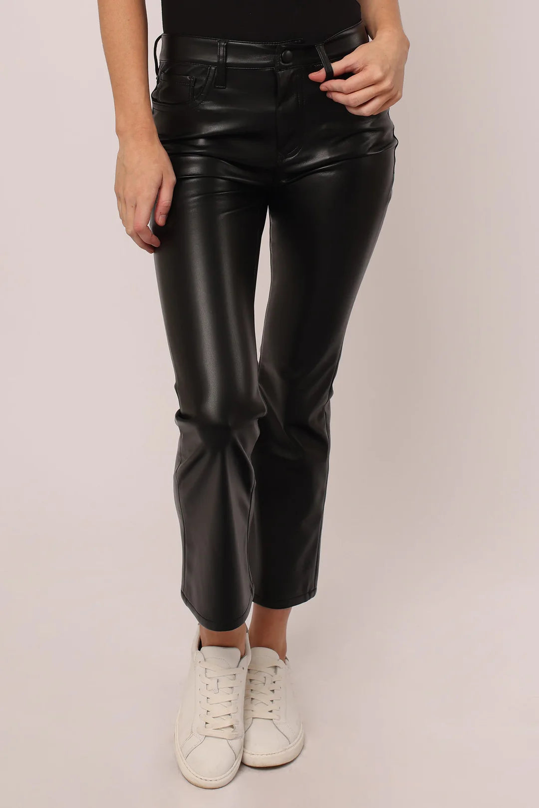 JEANNE SUPER HIGH RISE CROPPED FLARE PANTS VEGAN LEATHER