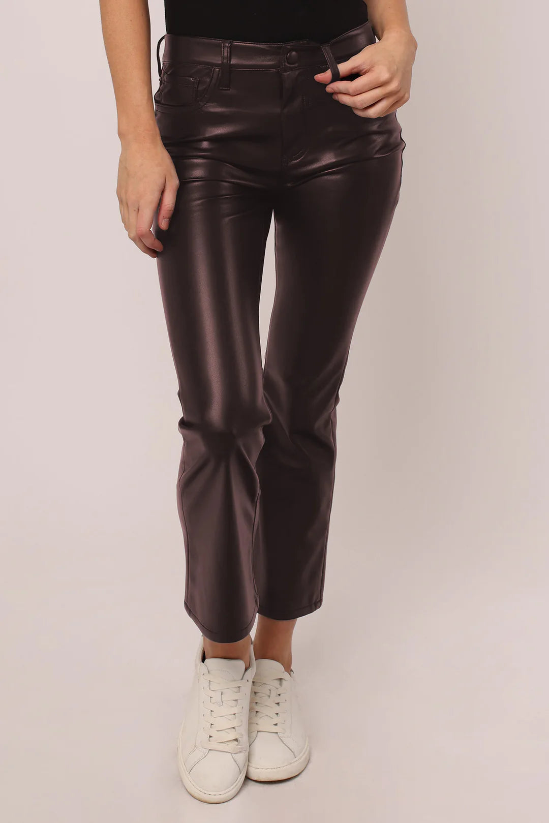 JEANNE SUPER HIGH RISE CROPPED FLARE PANTS VEGAN LEATHER