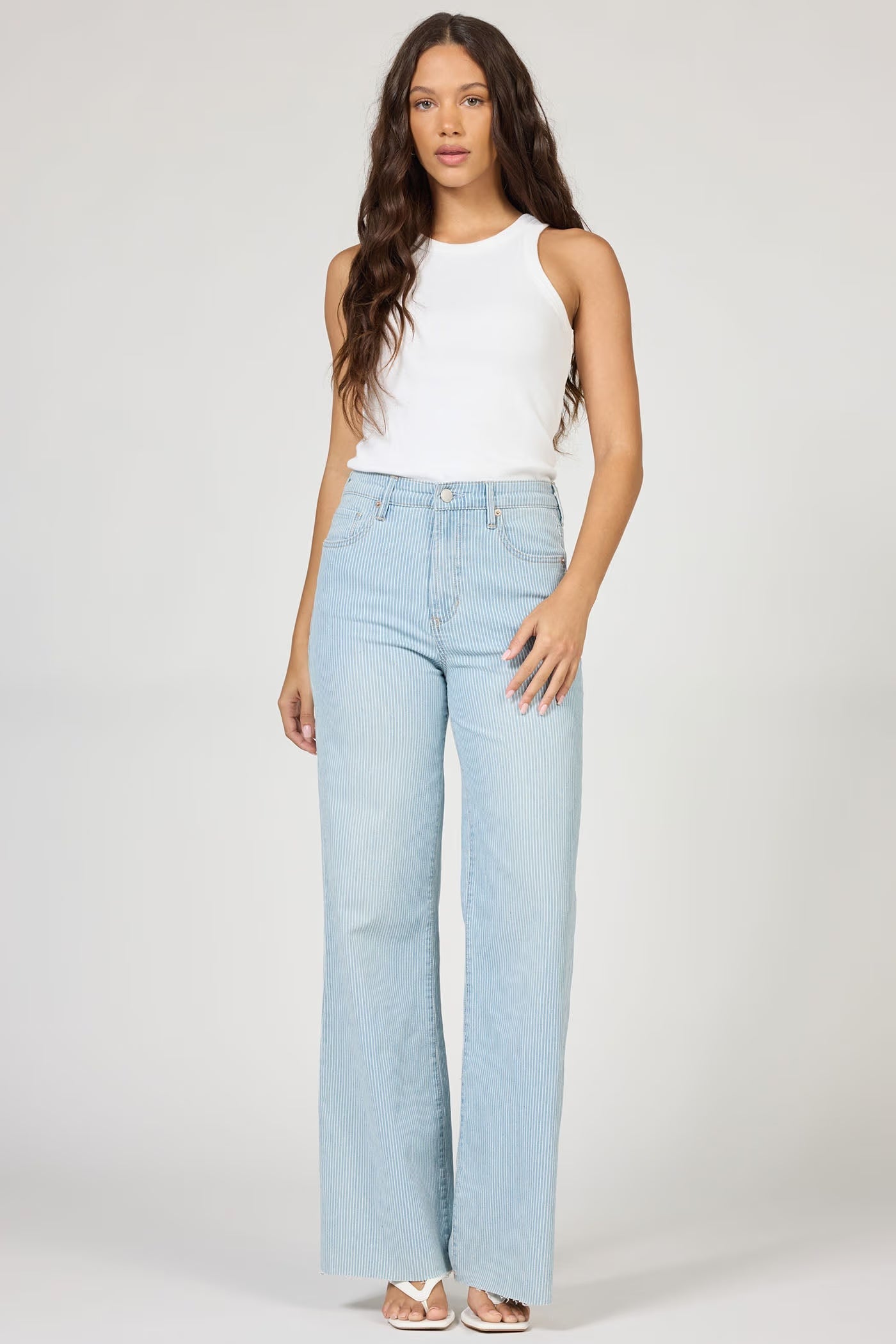 Fiona Wide Leg Jeans - Railroad Stripes