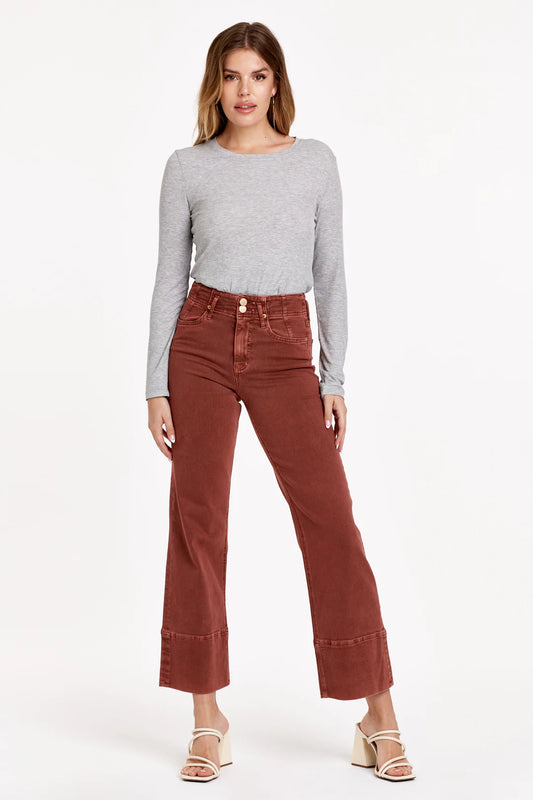 HOLLY SUPER HIGH RISE WIDE HEM STRAIGHT JEANS CINNANOM