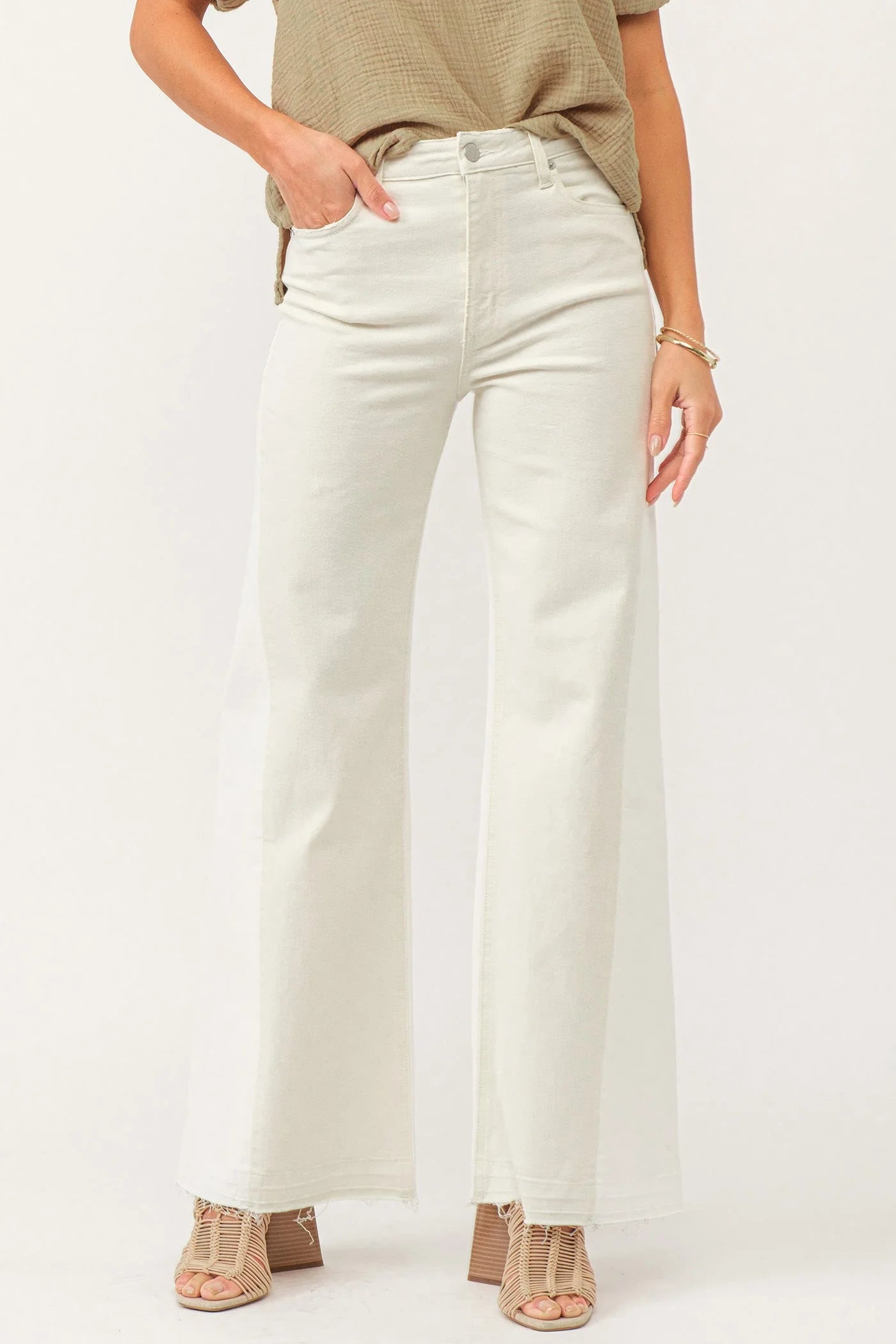 FIONA SUPER HIGH RISE WIDE LEG JEANS WHEAT AND WHITE