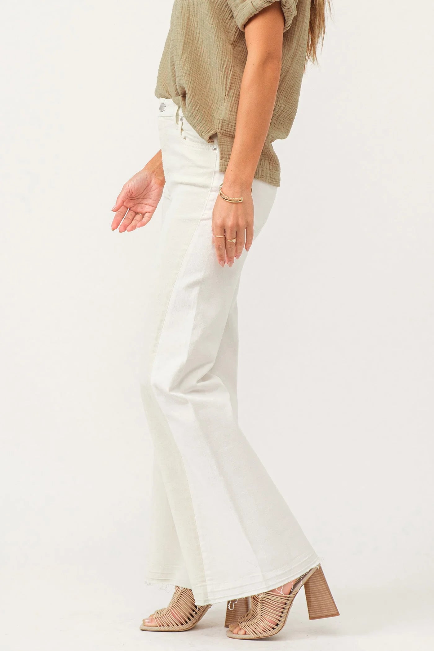 FIONA SUPER HIGH RISE WIDE LEG JEANS WHEAT AND WHITE