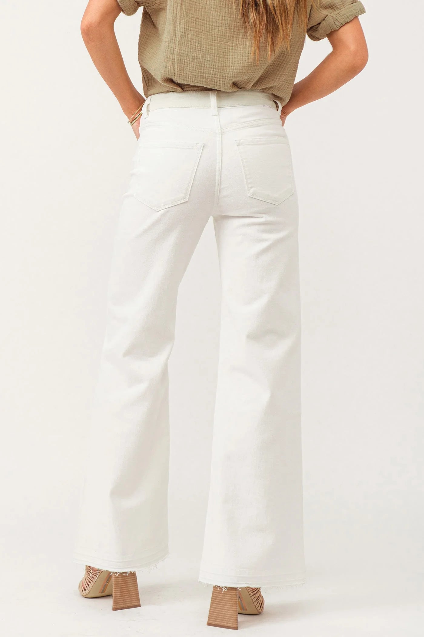 FIONA SUPER HIGH RISE WIDE LEG JEANS WHEAT AND WHITE