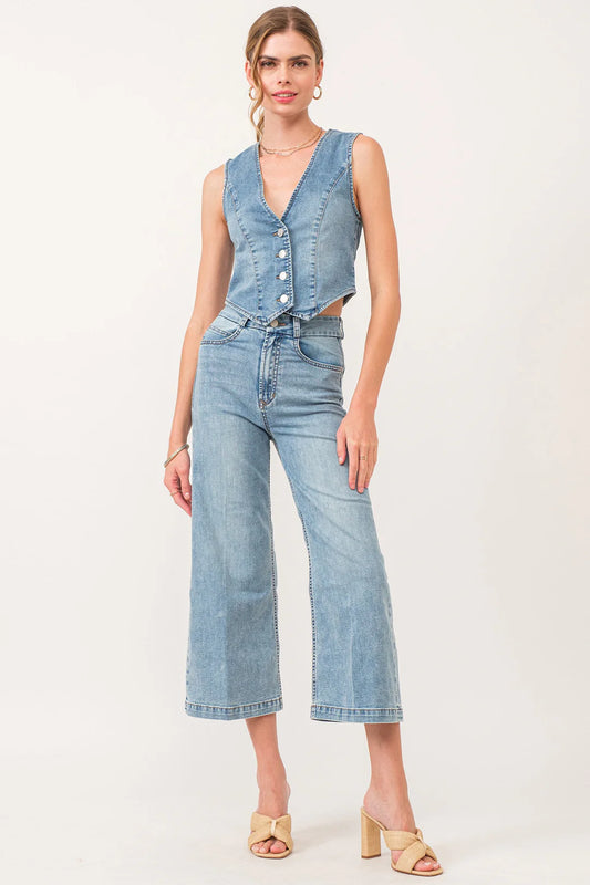 AUDREY SUPER HIGH RISE CROPPED WIDE LEG COLOR PANTS SHELBY CHAMBRAY