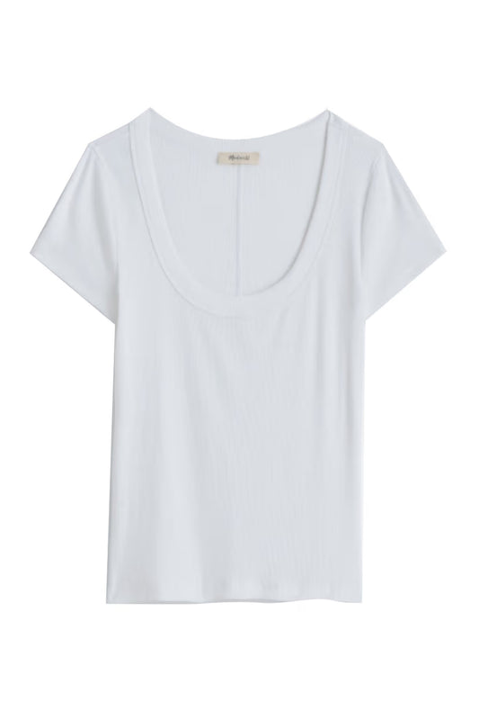 Journee Scoop Neck Ribbed Tee - White