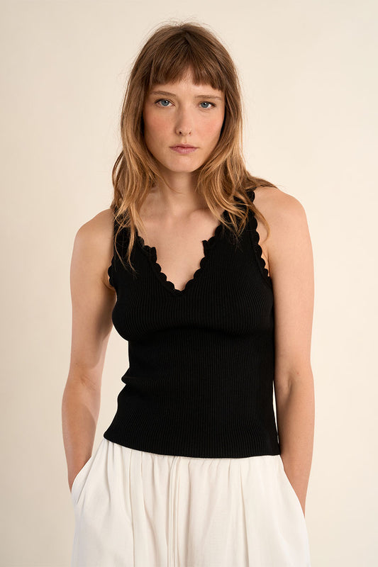 Scalloped Detail Soft V Tank Top