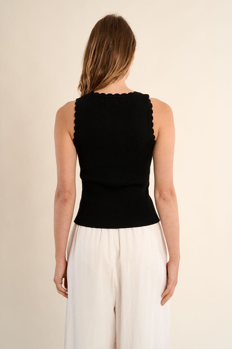 Scalloped Detail Soft V Tank Top