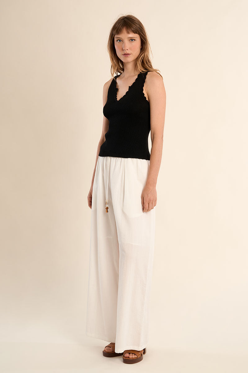 Scalloped Detail Soft V Tank Top