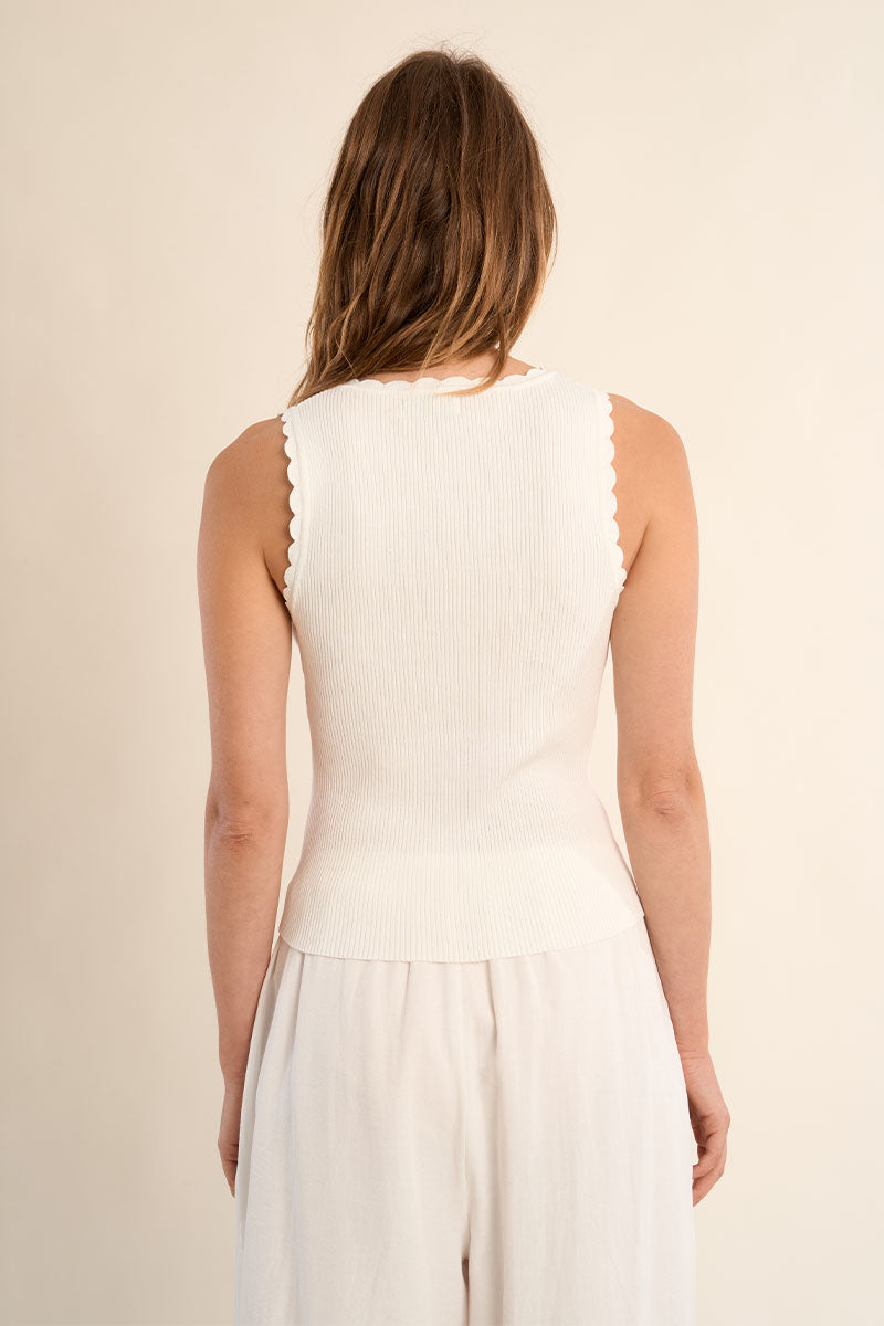 Scalloped Detail Soft V Tank Top