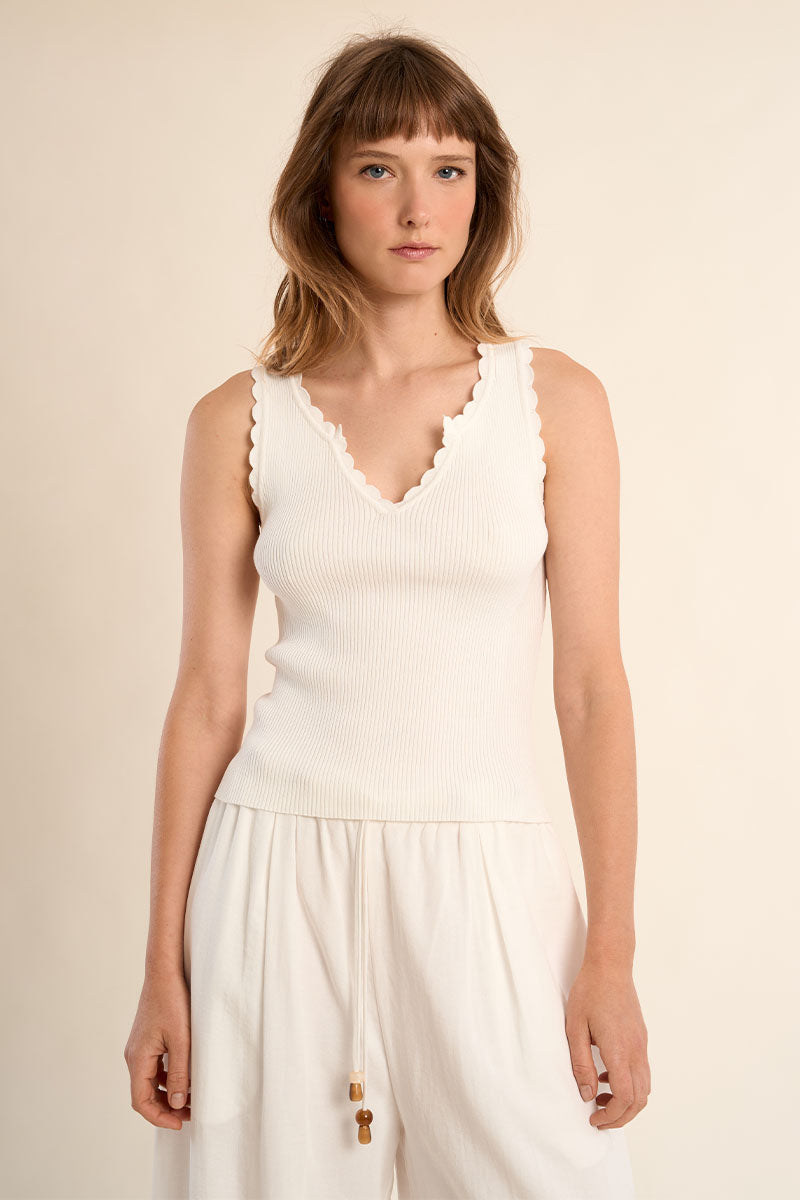 Scalloped Detail Soft V Tank Top